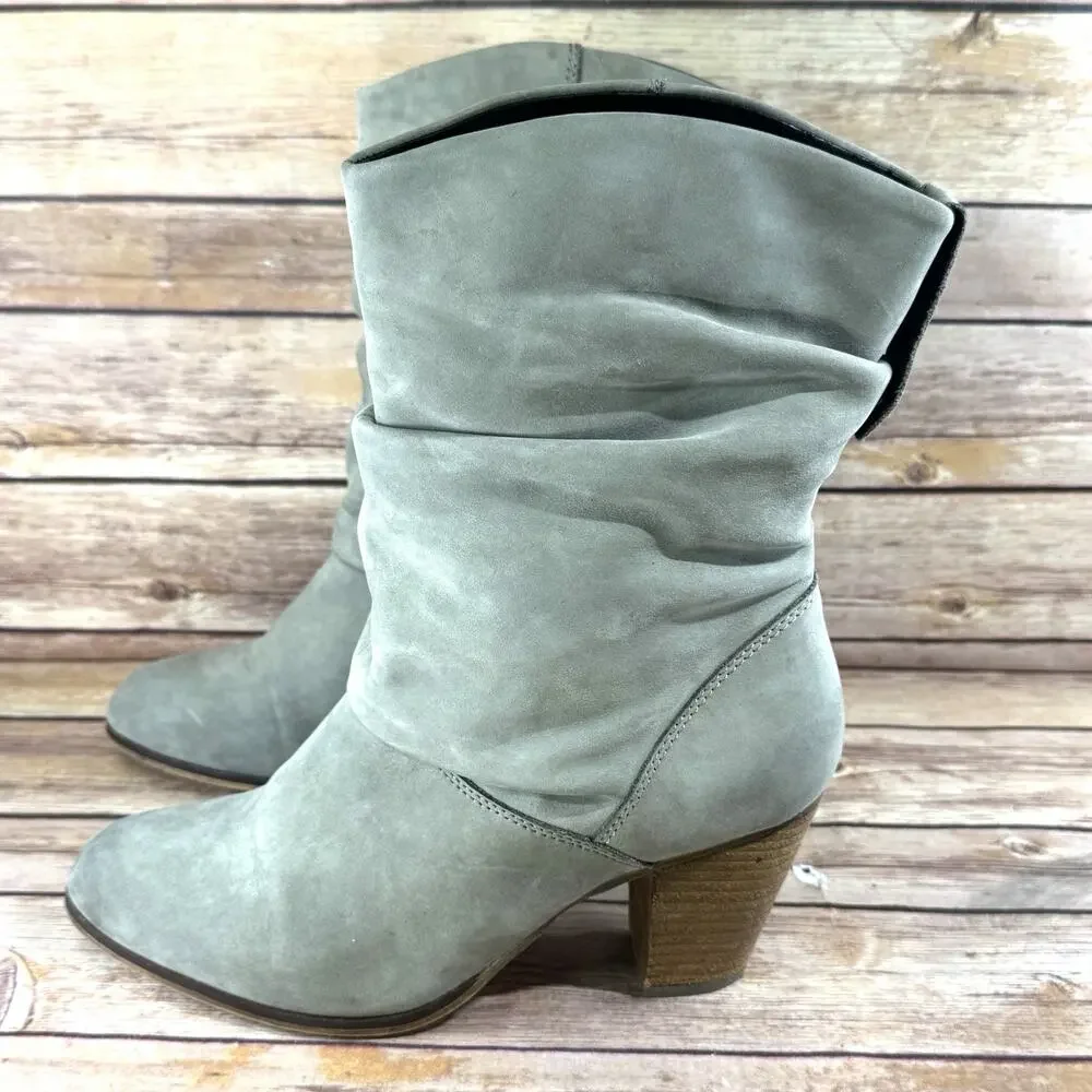 Aldo Womens Sage Green Soft Suede Stacked Heel Wood Stacked Heel Boots 10